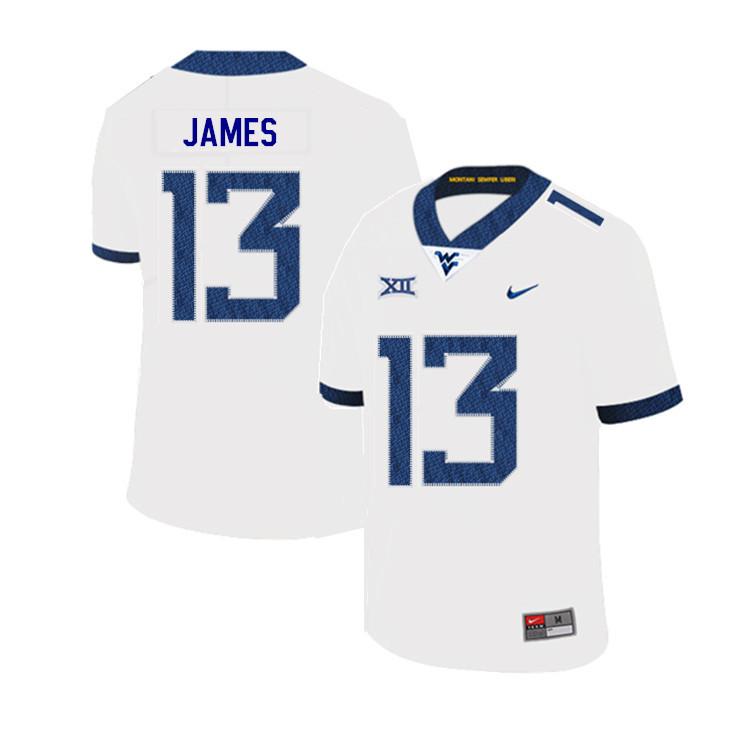 NCAA Men's Sam James West Virginia Mountaineers White #13 Nike Stitched Football College 2019 Authentic Jersey SV23Y36ZO
